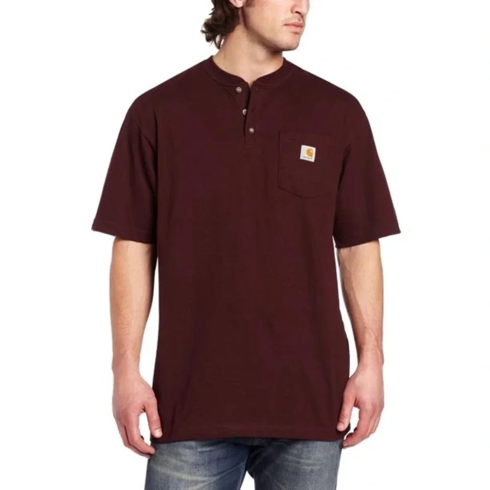 CARHARTT Workwear Short-Sleeve Henley Shirt In Port Maroon Size XL - Picture 1 of 6